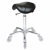 Saddle Black Salon Stool - Chrome Base
