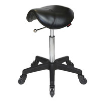 Saddle Black Salon Stool NO Back - Black Base - Click'n Clean Castor Wheels