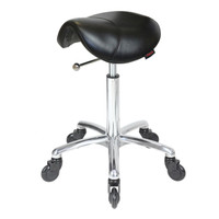 Saddle Black Salon Stool NO Back - Chrome Base - Click'n Clean Castor Wheels
