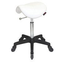 Saddle White Salon Stool NO Back - Black Base - Click'n Clean Castor Wheels