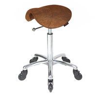 Saddle Tan Salon Stool NO Back - Chrome Base - Click'n Clean Castor Wheels