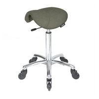 Saddle Forest Green Salon Stool NO Back - Chrome Base - Click'n Clean Castor Wheels