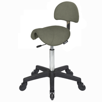 Saddle Forest Green Salon Stool with Back - Black Base - Click'n Clean Castor Wheels