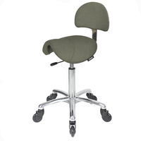 Saddle Forest Green Salon Stool with Back - Chrome Base - Click'n Clean Castor Wheels