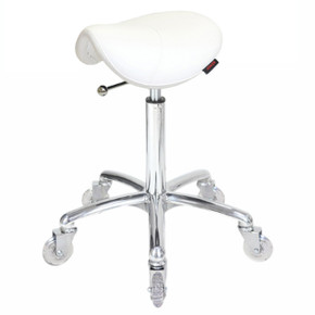 Saddle White Salon Stool - Chrome Base Saddle White Salon Stool - Chrome Base