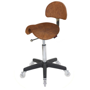 Saddle with Back - Tan Salon Stool - Black Base Saddle with Back - Tan Salon Stool - Black Base