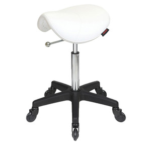 Saddle White Salon Stool NO Back - Black Base - Click'n Clean Castor Wheels Saddle White Salon Stool NO Back - Black Base - Click'n Clean Castor Wheels
