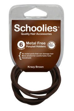 Schoolies Metal Free Ponytail Holders 6pc- Krazy Brown