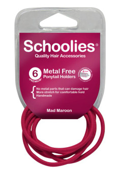 Schoolies Metal Free Ponytail Holders 6pc- Mad Maroon
