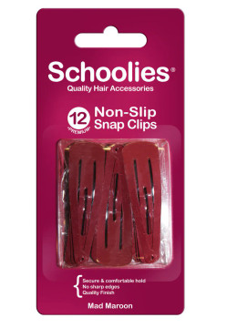 Schoolies Non-Slip Snap Clips 12pc - Mad Maroon