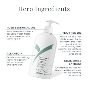 Lycon Tea-Tree Soothe—500ml pump bottle with tea tree post-wax care Lycon Tea-Tree Soothe—500ml pump bottle with tea tree post-wax care