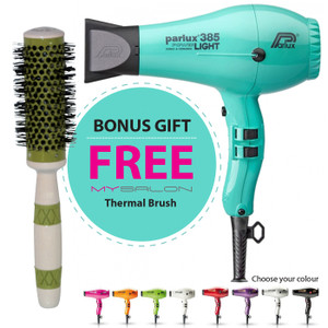 Parlux 385 Power Light Ceramic and Ionic Hair Dryer - Aquamarine With Bonus Thermal Brush