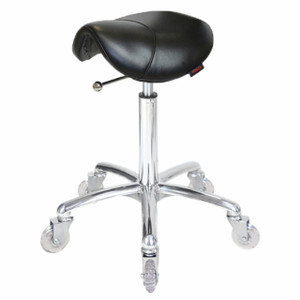 Saddle Black Salon Stool - Chrome Base