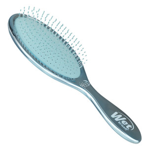 WetBrush Festive Finish Detangler Blue with shimmering metallic finish and flexible IntelliFlex bristles for gentle, pain-free brushing on wet or dry hair.