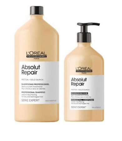 L'Oreal Professional Serie Expert Gold Quinoa Protein Absolut Repair Shampoo 1.5L & Conditioner 750ML Duo Pack