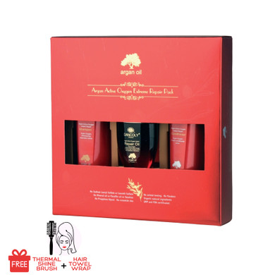 Angel Argan Active Instant Repair Hair Gift Pack With Bonus Thermal Brush + Hair Wrap