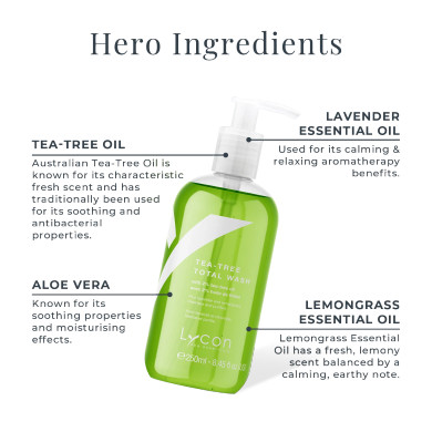 Lycon Tea-Tree Total Wash—1L professional size for face, body and hands