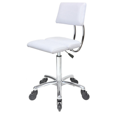 Dove White Salon Stool - Chrome Base - Click'n Clean Castor Wheels