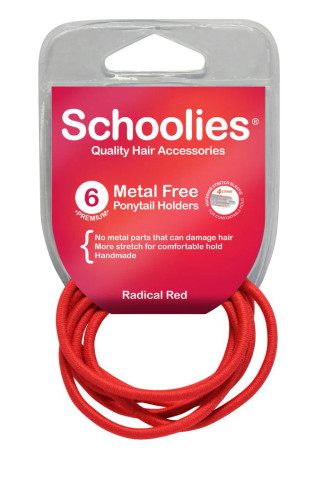 Schoolies Metal Free Ponytail Holders 6pc- Radical Red