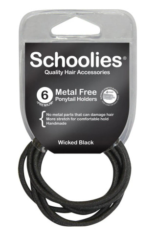 Schoolies Metal Free Ponytail Holders 6pc- Wicked Black