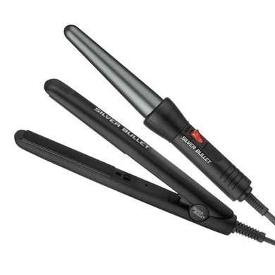 Silver Bullet Style On the Run Mini Straightener + Conical Curling iron Travel Set