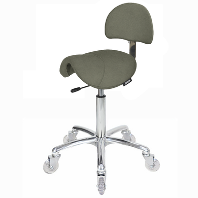 Saddle with Back - Forest Green Salon Stool - Chrome Base