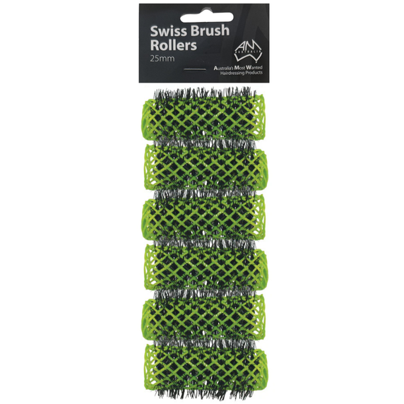 Swiss Brush Rollers Green 25mm  6pk