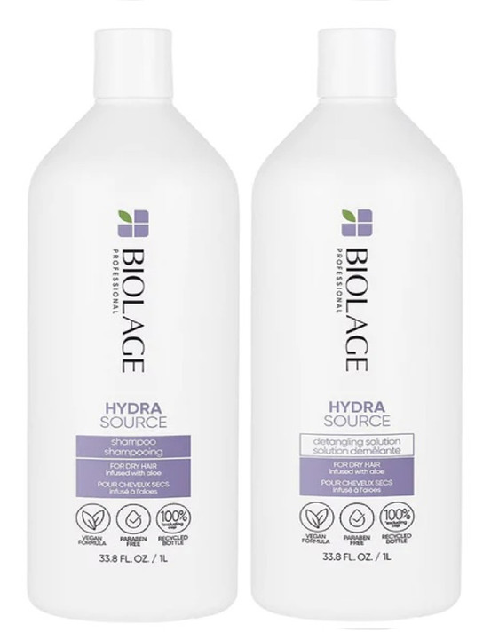 Matrix Biolage Hydrasource Shampoo and Detangling Solution Conditioner Duo Pack - 1L