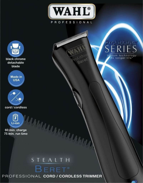 Wahl Stealth Beret Pro Lithium Cord/Cordless Black Trimmer