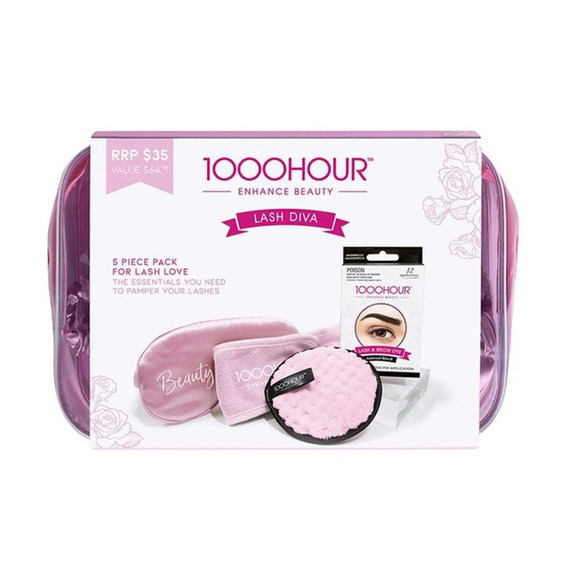 1000 Hour Lash Diva Kit contents with pink accessories