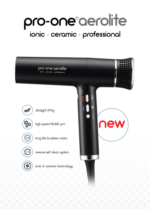 Pro-One Aerolite Professional Ceramic & Ionic Hair Dryer-Black