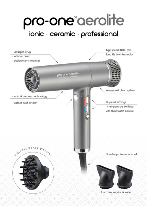 Pro-One Aerolite Professional Ceramic & Ionic Hair Dryer-Titanium