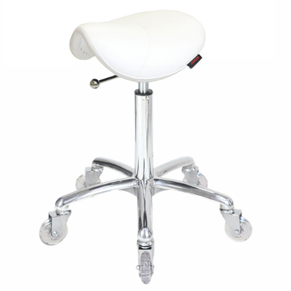 Saddle White Salon Stool - Chrome Base