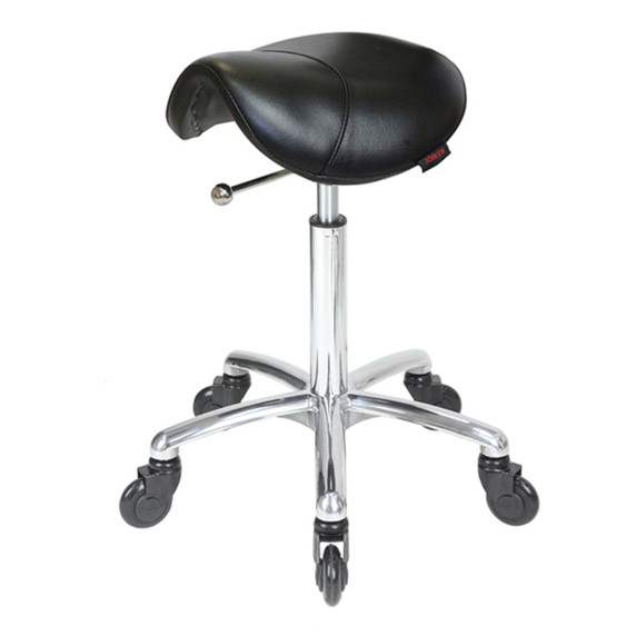 Saddle Black Salon Stool NO Back - Chrome Base - Click'n Clean Castor Wheels
