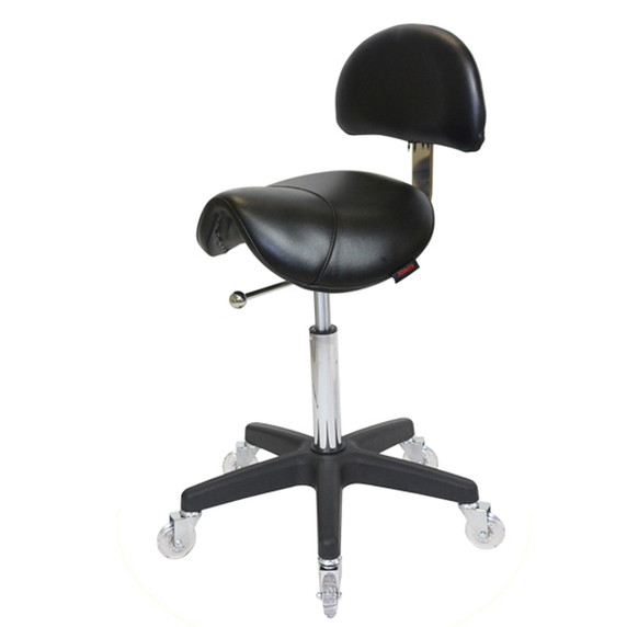 Saddle Black Salon Stool with Back - Black Base