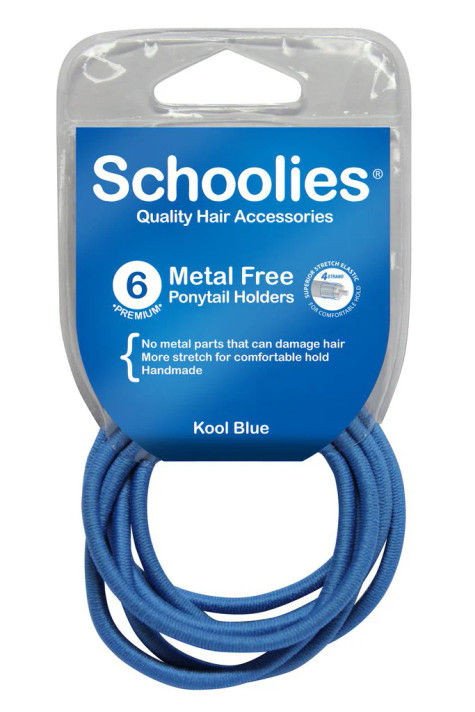 Schoolies Metal Free Ponytail Holders 6pc- Kool Blue