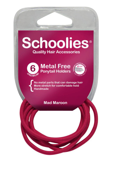 Schoolies Metal Free Ponytail Holders 6pc- Mad Maroon