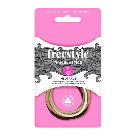 Freestyle Metal Free Thin Hair Elastics 6pc - Neutrals
