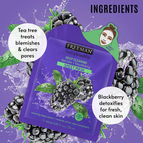 Freeman Deep Clearing Tea Tree + Blackberry Sheet Mask 25ml
