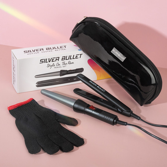 Silver Bullet Style On the Run Mini Straightener + Conical Curling iron Travel Set