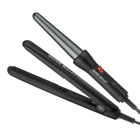 Silver Bullet Style On the Run Mini Straightener + Conical Curling iron Travel Set