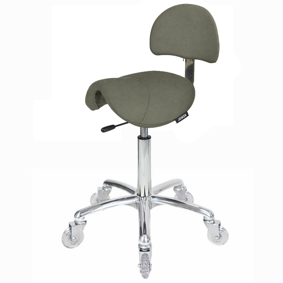 Saddle with Back - Forest Green Salon Stool - Chrome Base