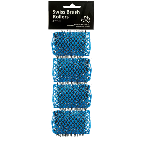 Swiss Brush Rollers Blue 42mm - 4pk