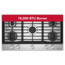Kitchenaid® Gas-on-Metal Cooktop with 5 Versatile Burners and Edge-to-Edge Cast-Iron Grates KCGK336SSS