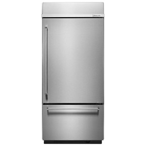 Kitchenaid® 20.9 Cu. Ft. 36" Width Built-In Stainless Bottom Mount Refrigerator with Platinum Interior Design KBBR306ESS