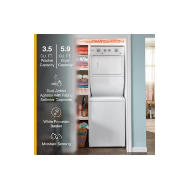 Whirlpool® 4.0 cu.ft I.E.C. Gas Stacked Laundry Center 9 Wash cycles and AutoDry™ WGT4027HW