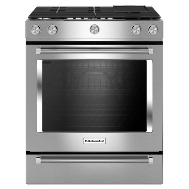 KitchenAid® 30-Inch 5-Burner Dual Fuel Convection  Front Control Range with Baking Drawer YKSDB900ESS