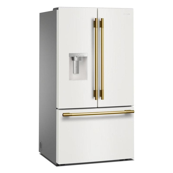 Kitchenaid® 30 Cu. Ft. 36-Inch French Door Refrigerator with Exterior Water and Ice Dispenser and Wood-Look Sliding Tray in Porcelain White KRFF436SPL
