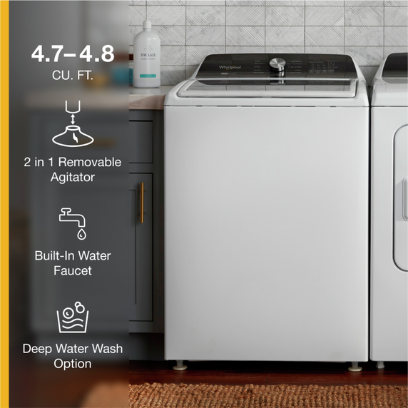 Whirlpool® 5.4–4.8 Cu. Ft. Top Load Washer with 2 in 1 Removable Agitator WTW5057LW