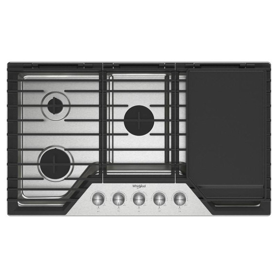 Whirlpool® 36-inch Gas Cooktop with 2-in-1 Hinged Grate to Griddle WCGK7536PS Whirlpool® 36-inch Gas Cooktop with 2-in-1 Hinged Grate to Griddle WCGK7536PS